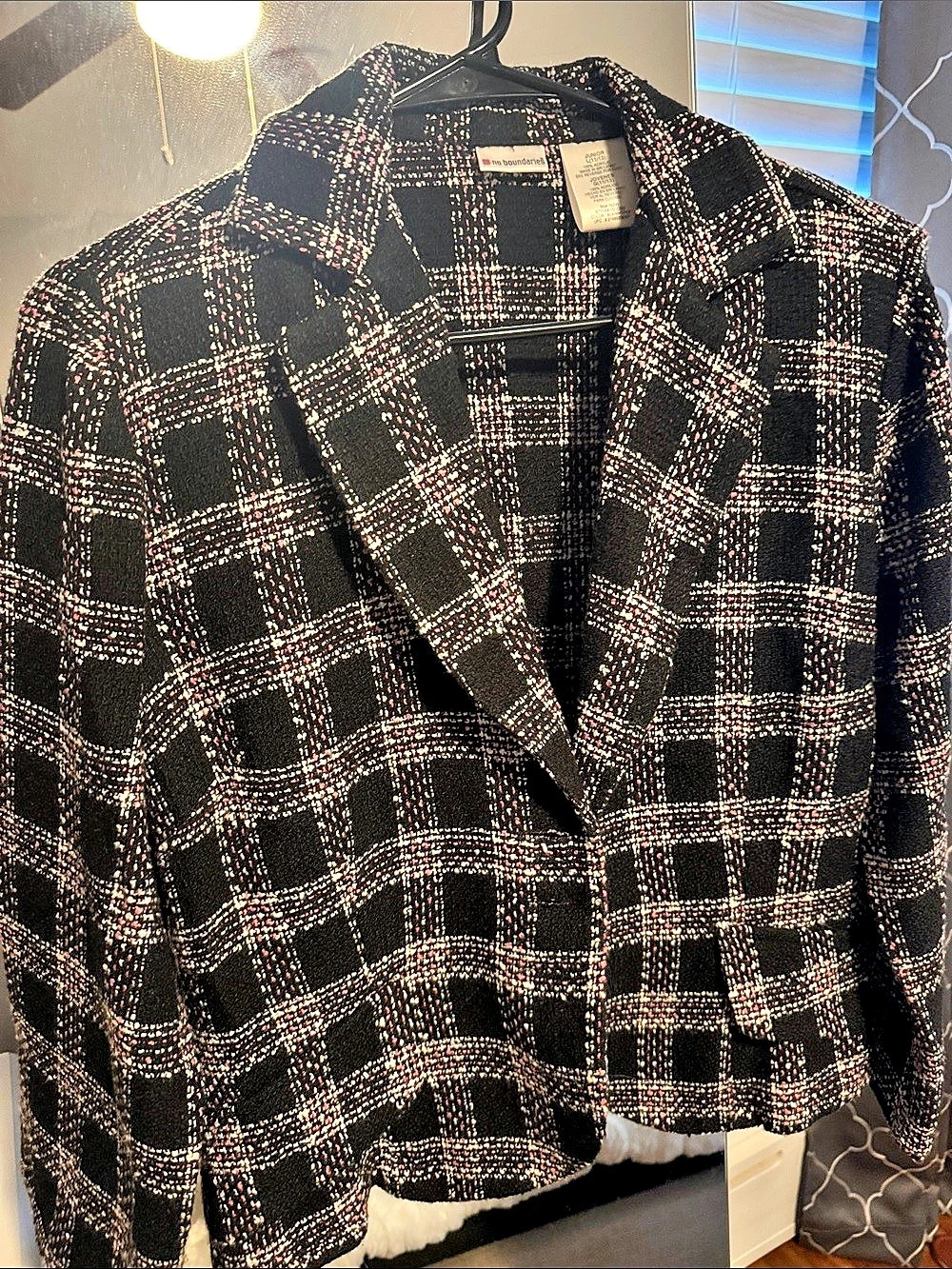 No Boundaries Plaid Blazer in Black & Pink Juniors 11/12
